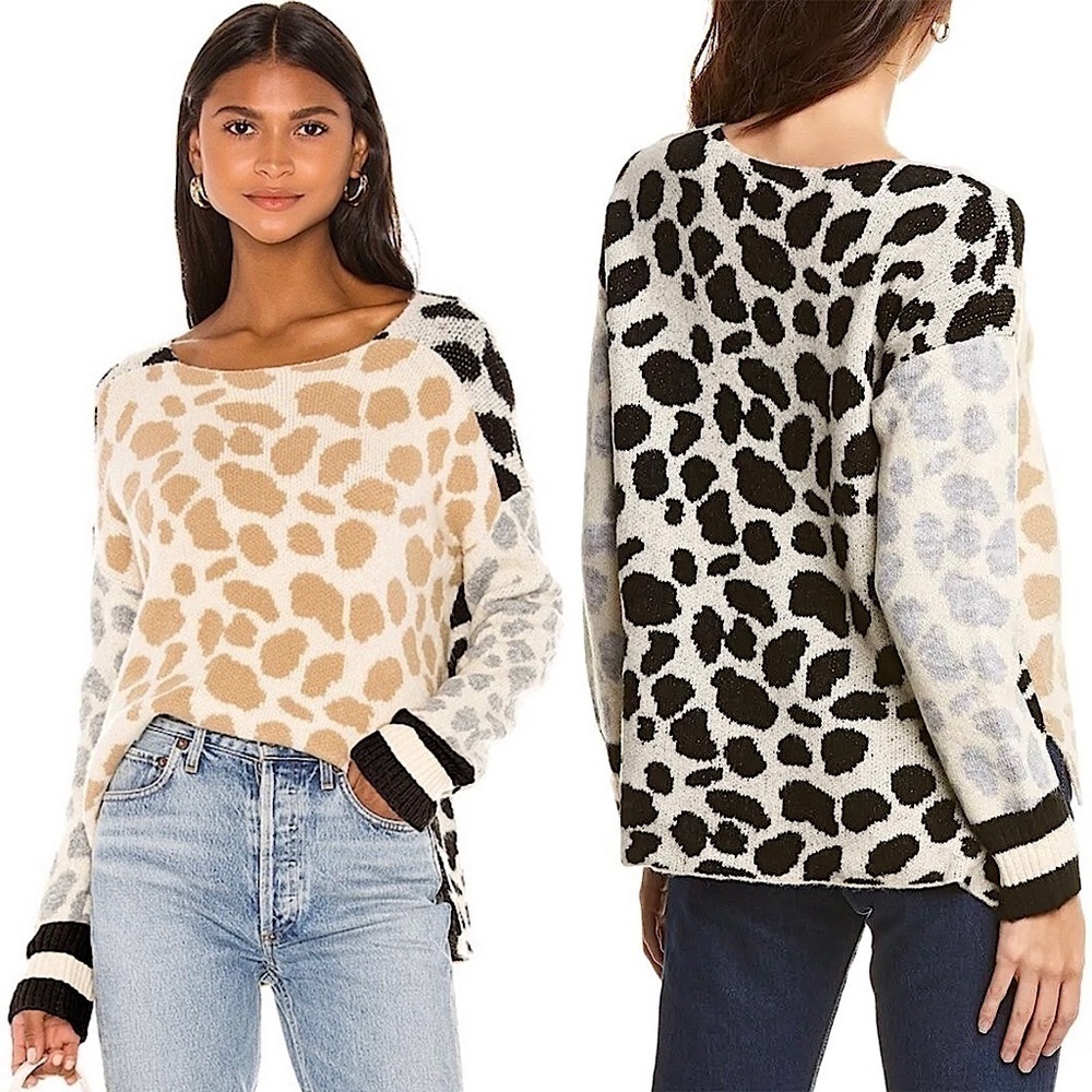 REVOLVE X CENTRAL PARK WEST Colorblock Animal Print Knit Oversized Sweater M